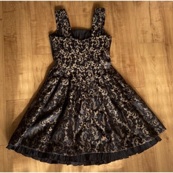 Jessica McClintock Dress Girls Size 6 Beige w Black Floral Pattern - Bow - Picture 2 of 9